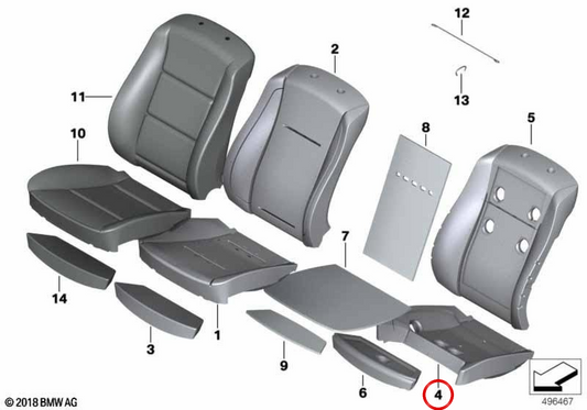 Acolchado de asiento deportivo delantero derecho OEM 52109142354 para BMW Serie 5 E60, E61 y Serie 7 E65, E66. Original BMW