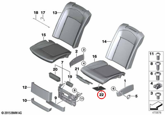 Isolatore acustico sotto il sedile OEM 52109144447 per BMW E60, E61, E65, E66. BMW originale.