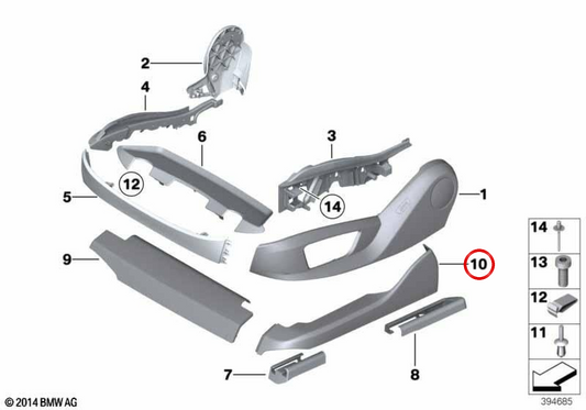 Moulage externe Guide supérieur OEM 52109168254 pour BMW F07, F10, F11, F01, F02, F04. BMW d'origine.
