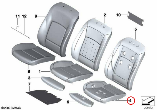 Coussin en mousse pour siège de confort avec climatisation active OEM 52109174843 pour BMW F07, F10, F11, F01, F02, F04. BMW d'origine.