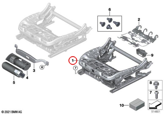 Mecanismo del asiento eléctrico izquierdo OEM 52109458843 para BMW i3 (I01). Original BMW.