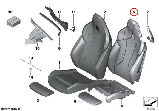 Espuma de encosto direito OEM 52109460866 para BMW G29. BMW genuíno.
