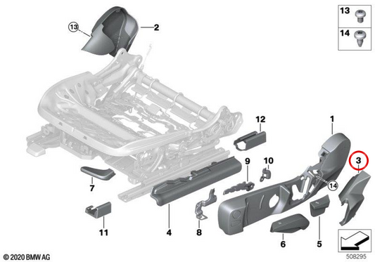 Copertura EVelolecedor esterna a destra OEM 5210946608 per BMW G42, G87, G22. BMW originale.