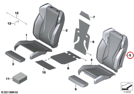 Espuma respaldo deportivo izquierda OEM 52109493411 para BMW U06, U11, U10. Original BMW.