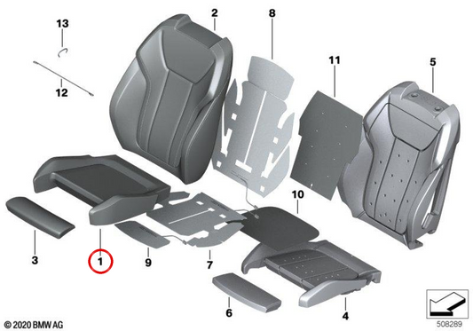 OEM 52109504030 beheizte Ledersitzabdeckung für BMW G22, G22N, G23, G23N. Elfenbein weiße Farbe. Nur für Vordersitze (Basic oder Sport). Original BMW.