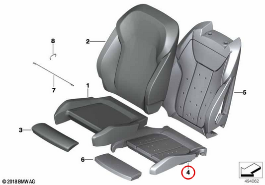Espuma interior asiento deportivo OEM 52109873008 para BMW Serie 1 F40 (116d, 116i, 118d, 118i) todos los modelos 2019-2024. Repuesto original BMW.