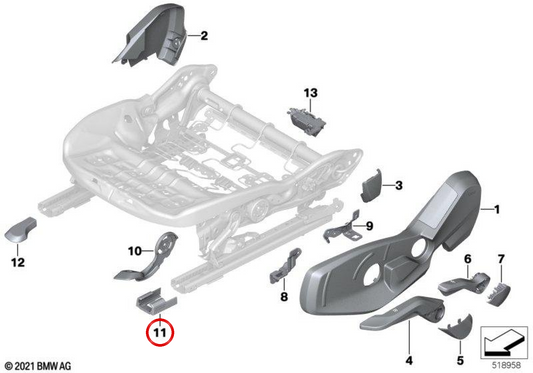 Capa OEM 52109875229 para trilho de assento BMW Série 2 Active Tourer (U06). BMW genuíno.