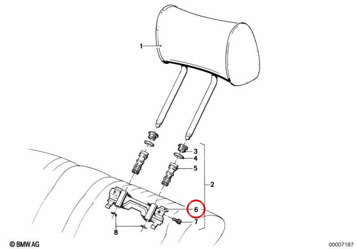 OEM 52201916156 Hinterkopfstütze für BMW E30. Original BMW Stück.