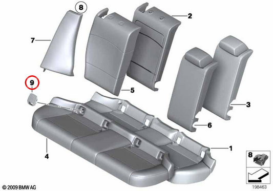 Tapa embellecedora ISOFIX OEM 52202993792 para BMW F20, F21, E84. Original BMW.