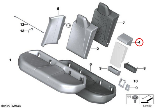 Sellerie de dossier en cuir synthétique noir OEM 52205A04EE4 pour BMW iX i20, xDrive40, xDrive50, M60... et plus encore. Véritable BMW.