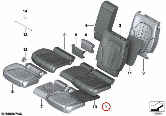 Leder -Sitzbasis OEM 52205A19E70 für BMW G05, G07. Original BMW.