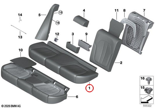 Base de siège en cuir 52205A19F89 pour BMW G05. BMW d'origine.