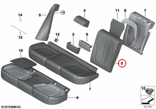 Base case of Left Leather OM 52205A19F97 for BMW G05, G06. Original BMW.