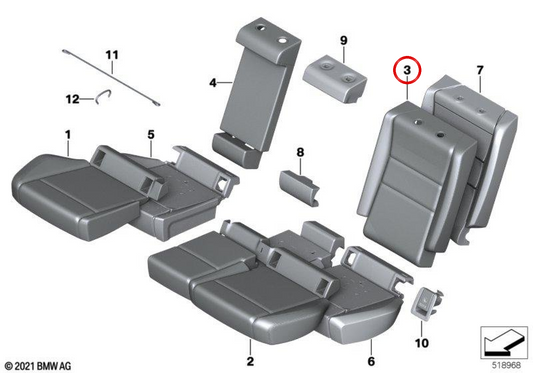 Rechte Lederunterstützung OEM 52205A1D276 für BMW U06, U11, U10. Original BMW.