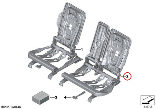Estrutura do assento esquerdo OEM 52205A3B216 para BMW U06, U11. BMW genuíno.