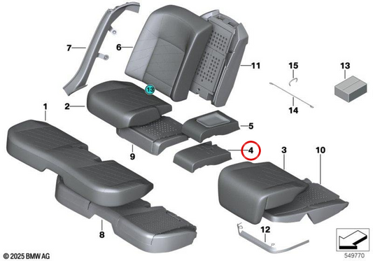 Funda de asiento central en cuero OEM 52205A426F3 para BMW G70. Original BMW.