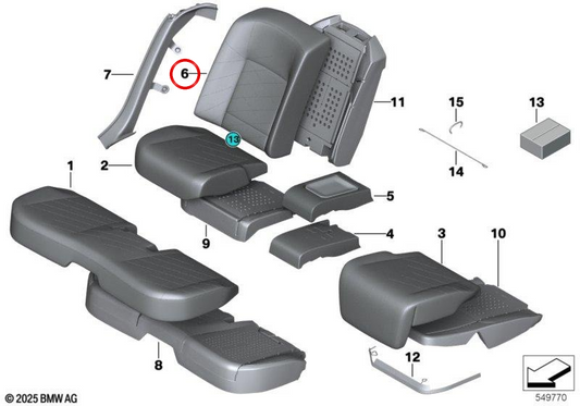 Support Back in pelle destra in pelle destra OEM 52205A42C02 per BMW G70. BMW originale.