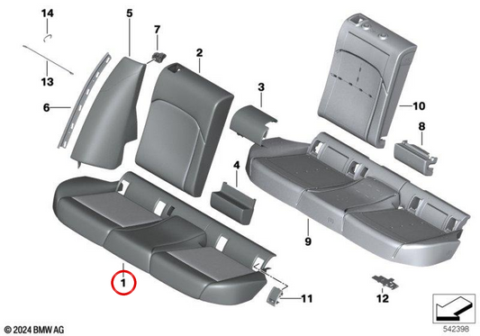 Capa de assento Espresso Braun OEM 52205A5C100 para BMW Série 5 G61, 520d, 520i, 530e, 540d xDrive... e muito mais. BMW genuíno.