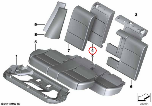Respaldo del asiento derecho OEM 52207235440 para BMW F25. Original BMW.