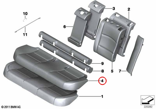 Base di sedile in pelle OEM 52207254142 per BMW F10, F11. BMW originale.