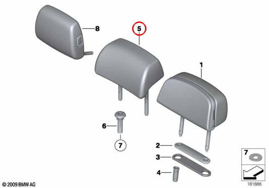 Poggiatesta in pelle OEM 52207254619 per BMW F01, F02, F04. BMW originale.