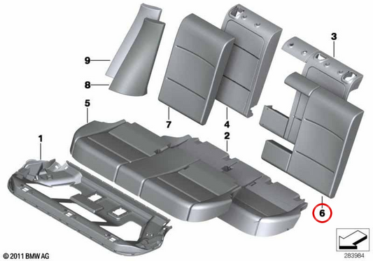 Capa esquerda do encosto em tecido/couro OEM 52207256757 para BMW F25. BMW genuíno.