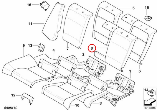Leder -Backup -Abdeckung (links) OEM 52207266146 für BMW E92. Original BMW.