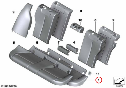 Almofada do encosto do assento OEM 52207274548 para BMW F34. BMW genuíno.