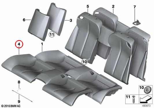 Funda de asiento trasero de cuero OEM 52207280313 para BMW F12, F13. Original BMW.
