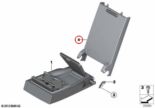 Cubierta de reposabrazos trasero central OEM 52207291688 para BMW F20, F21, F22, F87, F30, F31, F34, F32, F36. Original BMW.