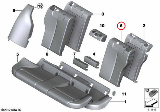 OEM 52207292630 Coperchio di backup in pelle sinistra per BMW F20, F21. BMW originale.