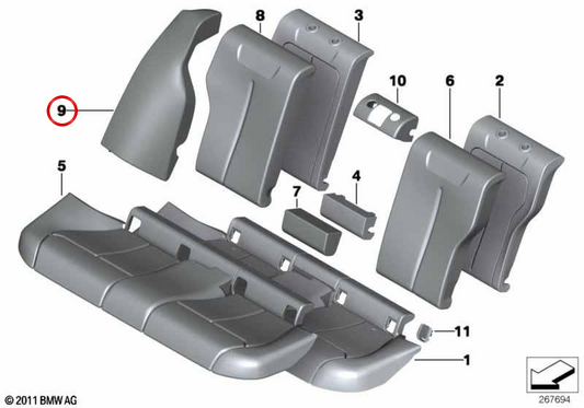 Panel lateral izquierdo OEM 52207301205 para BMW F30, F35. Original BMW.