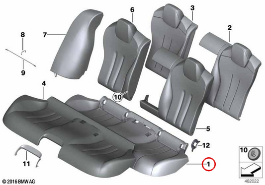 Espuma de asiento trasero OEM 52207317904 para BMW F06. Original BMW.
