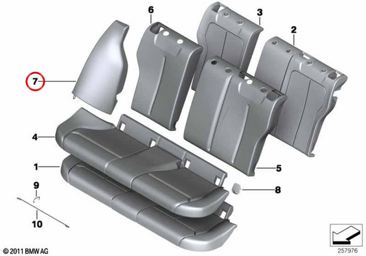 Panel lateral de cuero izquierdo OEM 52207320245 para BMW F21, F22, F87. Original BMW.