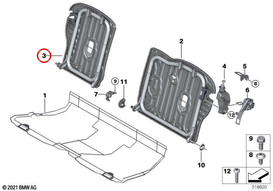 OEM Right Backrest Frame 52207322770 for MINI F55, F56, F55 LCI. Original MINI.