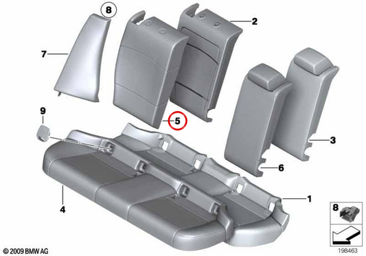 Coperchio di supporto del sedile destro su tessuto OEM 52207325252 per BMW E84. BMW originale.