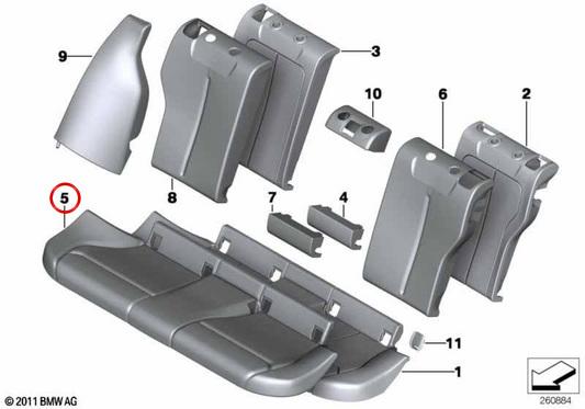 Capa de assento de couro OEM 52207326546 para BMW F34. BMW genuíno.