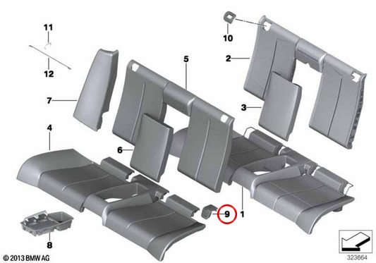 Tapa embellecedora ISOFIX OEM 52207337343 para BMW F33 y F33N (Serie 4 Cabrio). Color beige Veneto. Pieza original BMW.