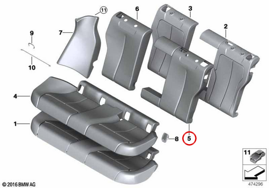 OEM Leder -Backup -Abdeckung 52207345819 für BMW F36. Original BMW.