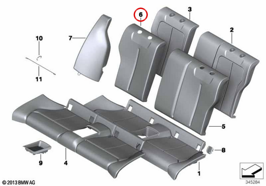 Capa direita do encosto em couro OEM 52207348858 para BMW F22. BMW genuíno.