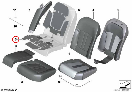 Elemento de aquecimento do assento conforto esquerdo OEM 52207360565 para BMW G11, G12. BMW genuíno.