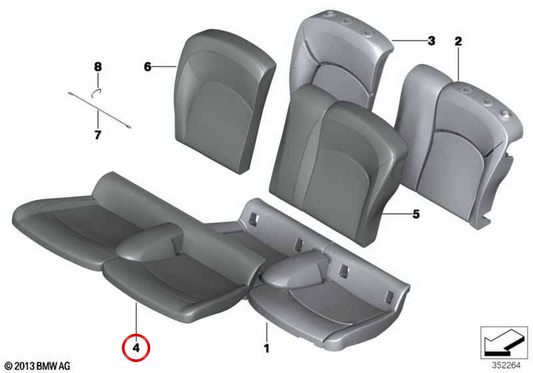 Rear seat cover in black fabric OEM 52207369113 for MINI F56, F56 LCI. Original MINI.