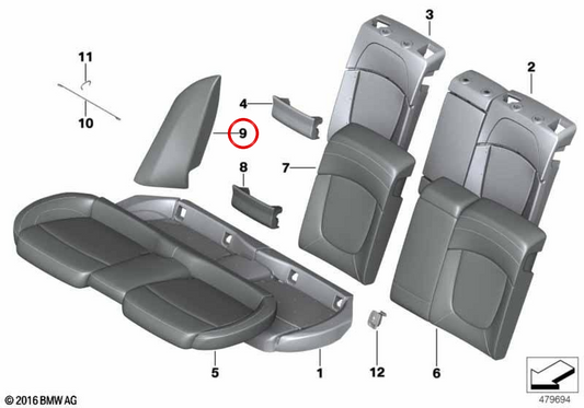 Peça lateral esquerda em tecido OEM 52207407479 para MINI Clubman F54. MINI originais.