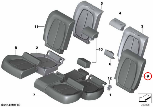 Copertura di backup in pelle sinistra OEM 52207411913 per BMW F45, F48, F39. BMW originale.