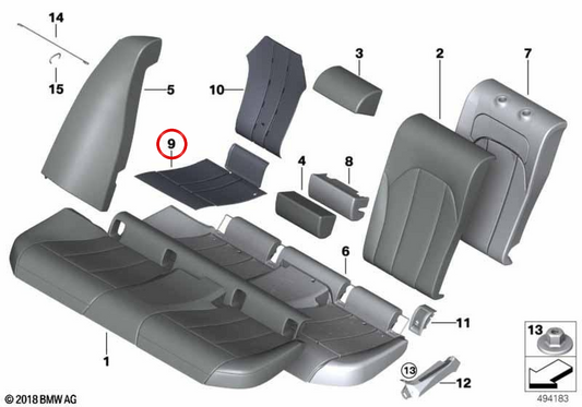 Oreillers de chauffage au siège gauche OEM 52207421049 pour BMW G20, G21, G80. BMW d'origine.