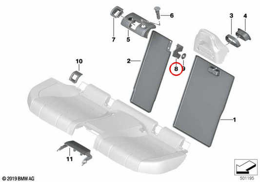 Embellecedor cerradura cinturón OEM 52207436800 para BMW F90, G30, F93, G16. Original BMW.