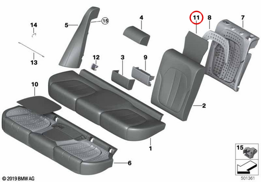 Aquecimento do encosto do banco esquerdo OEM 52207443497 para BMW G05, F95. BMW genuíno.