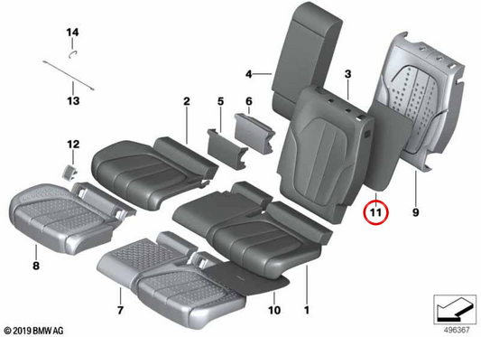 Aquecimento do encosto direito OEM 52207443506 para BMW G05, G07. BMW genuíno.