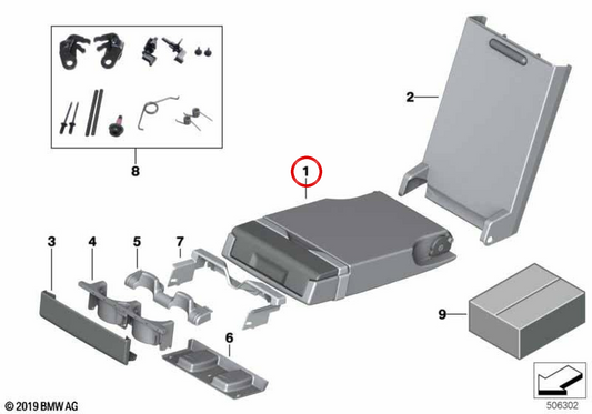Apoio de braço central em couro preto OEM 52207452681 para BMW Série 5 G31, G32… e muito mais. BMW genuíno.