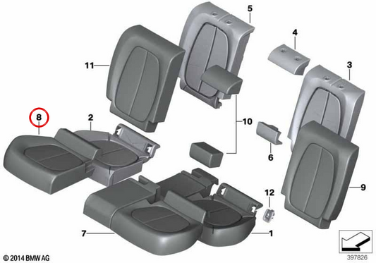 Capa de assento de couro direito OEM 52207466824 para BMW F45, F48. BMW genuíno.
